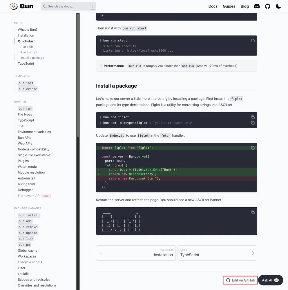 Bun의 공식 문서 사이트