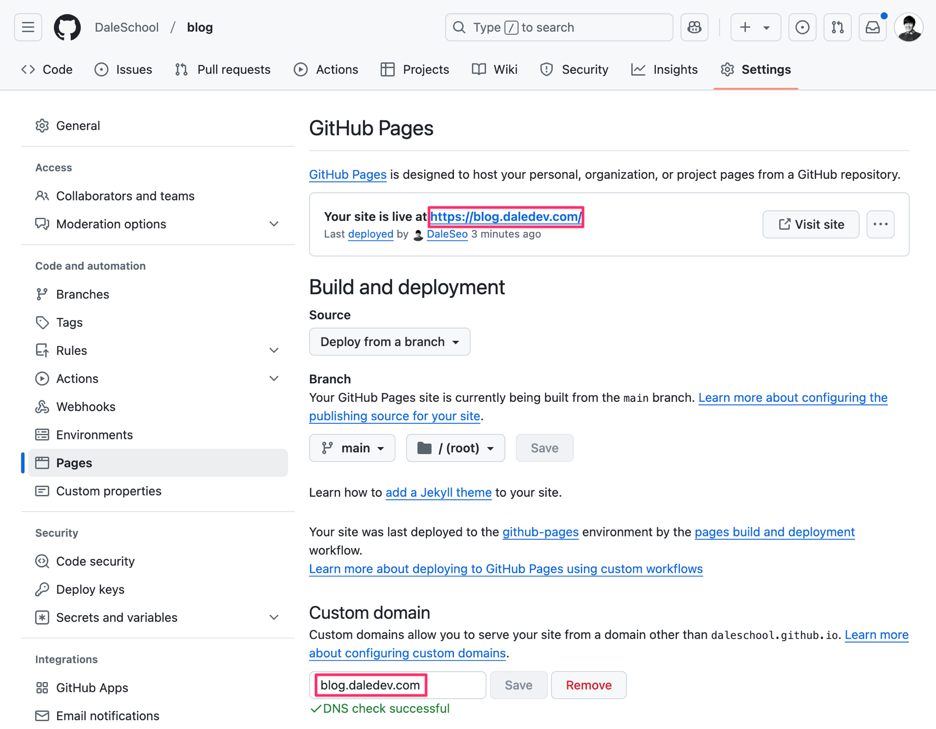 GitHub Pages에 커스텀 도메인 연결하기